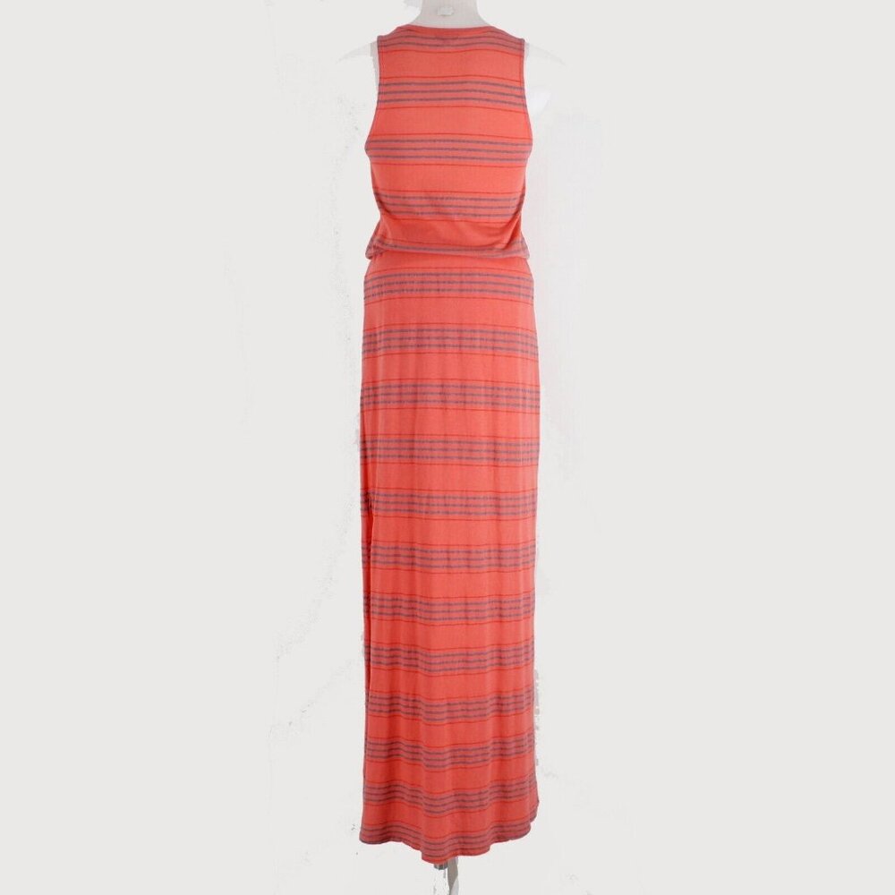 Splendid Sz XS Coral Gray Striped Lined Slit Cotton Blend Knit Maxi Dress - Picture 2 of 5